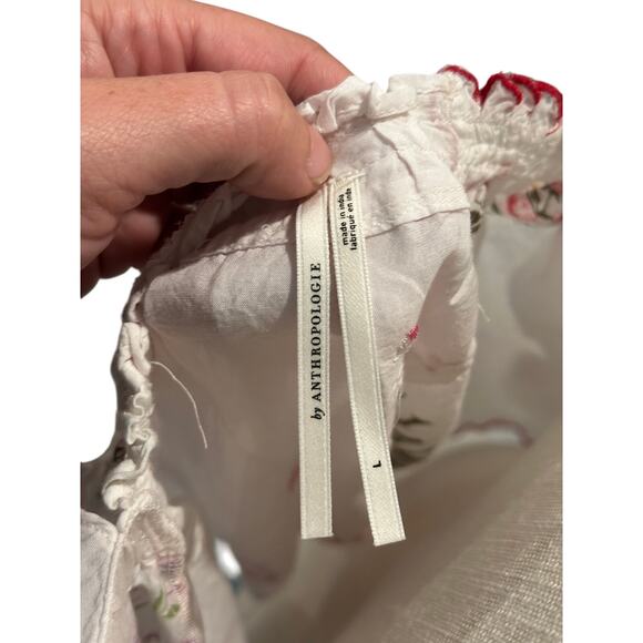 Anthropologie Puff-Sleeve Embroidered Collared Blouse Women's Size Large - Picture 3 of 5